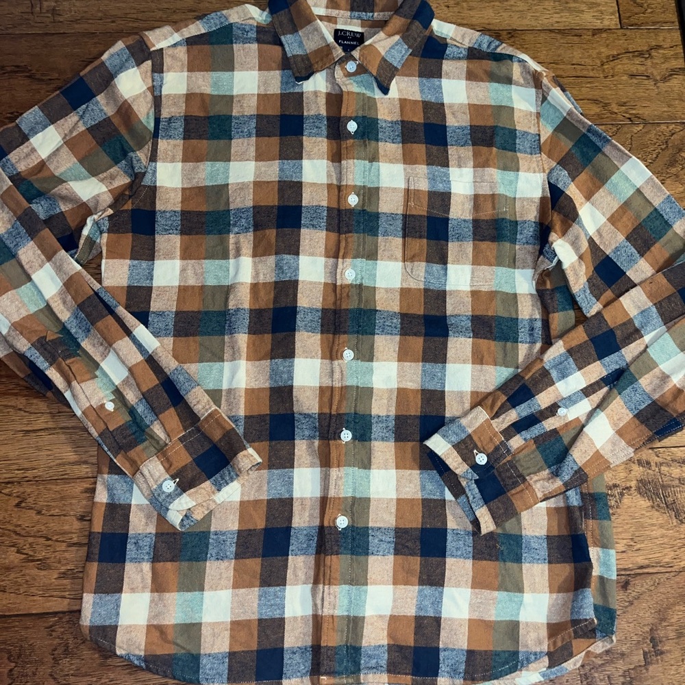 J. Crew Men's Casual Plaid Shirt - Brown, Blue, White
